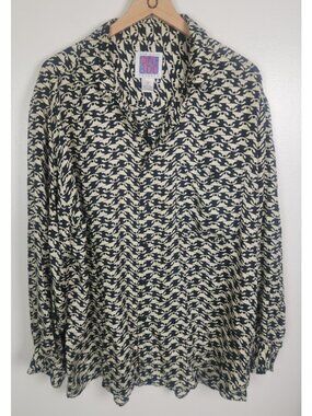 One 800 Men's Sz. XL Navy & Cream Telephone Button Up Long Sleeve Top
